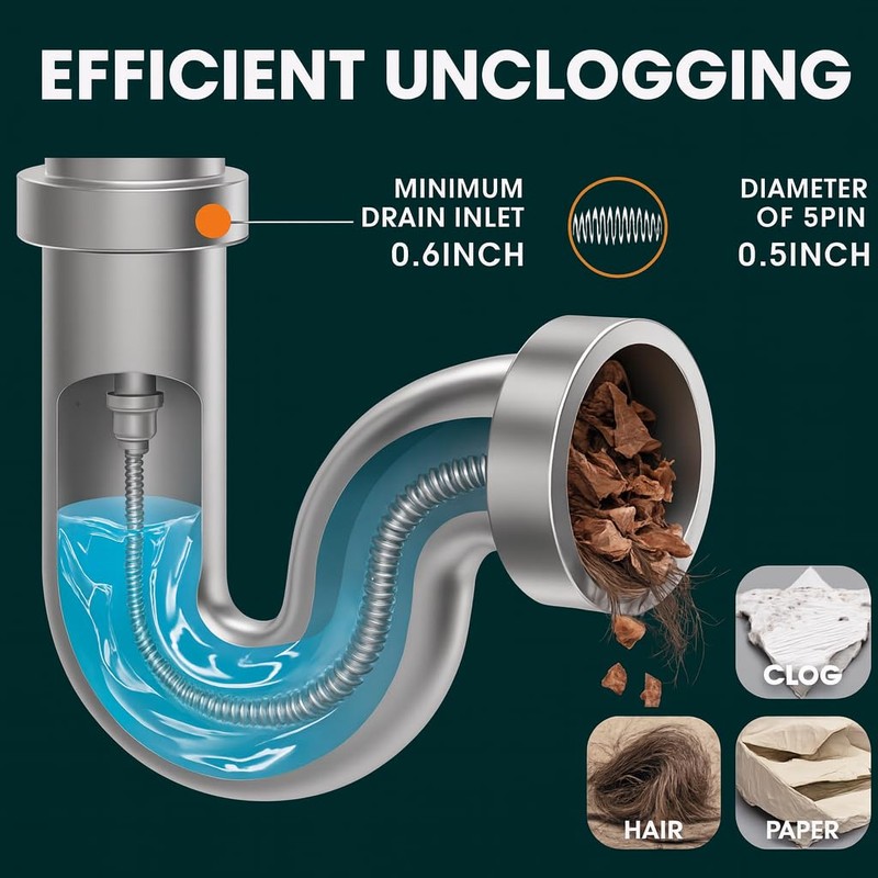 50 FT Drain Snake Hair Drain Clog Remover, Manual Or