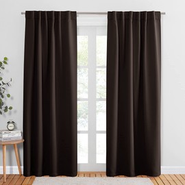 PONY DANCE Blackout Curtains 84 inch Long 2 Panels Burg for Living Room - Window Drapes Home Decoration Polyester Back Tab Light Block Energy Saving Curtain Panels, 52 W by 84 L, Brown, Pack-2