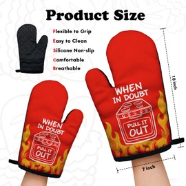 Funny Red Women Men Cooking and Baking BBQ Kitchen Gadgets with Heat Resistant Silicone Non-Slip, When in Doubt Pull It Out Oven Mitts Set of 2, Gifts for Bake Lover Bakers Family Dad Wife BBF Aunt