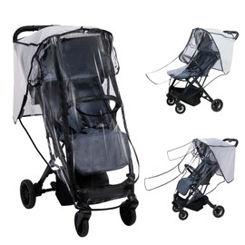 Stroller Rain Cover, Universal Clear Breathable Weather Shield with Waterproof 2-Way Zipper Door, 4 Seasons Protection for Baby from Rainy, Windy, Snowy (Two Ways Open on Front)