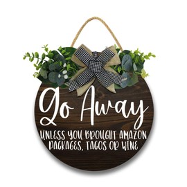 Imahoocool Imahoocool Go Away Hanging Wall Sign for Front Door Home Kitchen Decor Rustic Wooden Round Sign Wall Decoration for Kitchen Dining Room Living Room Bedroom Outdoor
