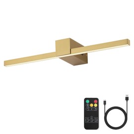 Pasoar Brass Battery Operated Picture Light with Remote,Wireless Gallery Lights Brass 15.7 inch Rechargeable Display Gold Light Dimmable Wall Sconce for Artwork on Wall