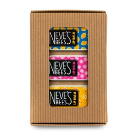 Neve's Bees Beeswax Lip Balm Gift Set - 100% Natural Ingredients - 3 x Slider Tins of 7g - Recycled Board Box - Plastic Free