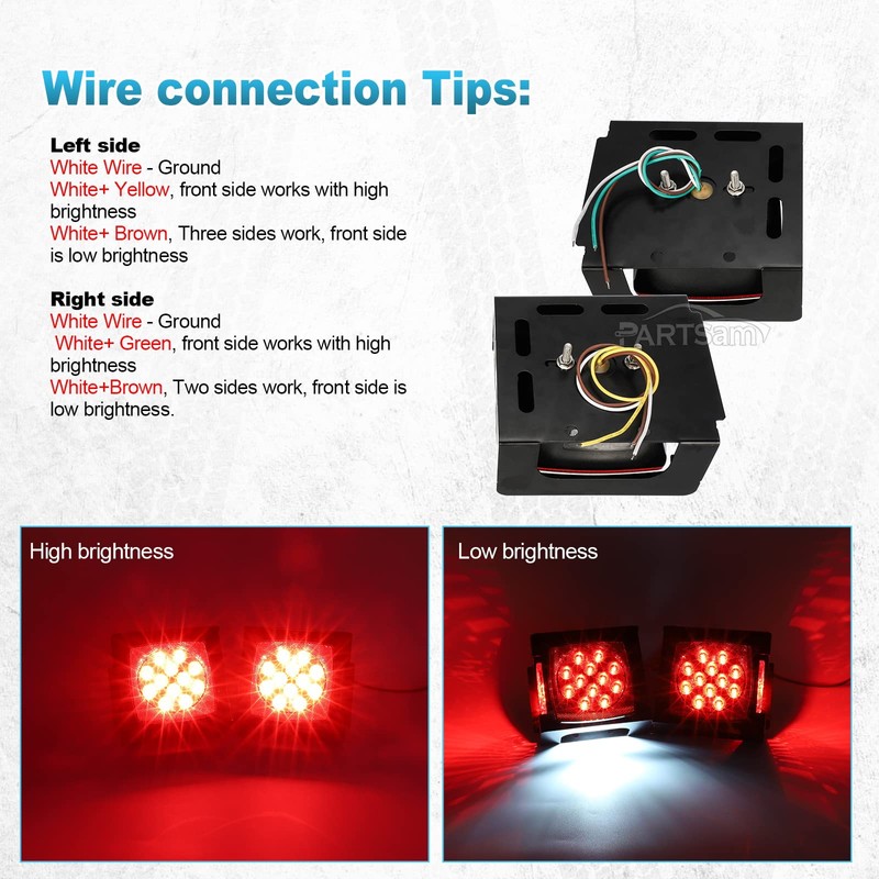 Partsam 2pcs Waterproof Square Led Trailer Light Kit Red LED