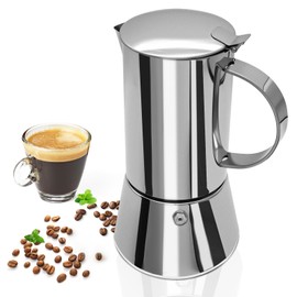 Uncoated 2 Cup Moka Pot 304 Thickened Stainless Steel Coffee Maker Stovetop Espresso Coffeemaker Italian Classic Style Brewing Greca Cafe Mocha Machine for Cafeteras Camping Travel Home 100ml 3.3oz