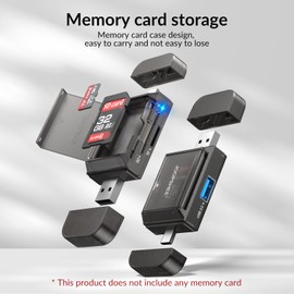 JOOPSHEE SD Card Reader,USB C to Micro SD Memory Card Carrying Box 3 Slots USB A/C to SD/TF Adapter No Application Required Plug and Play