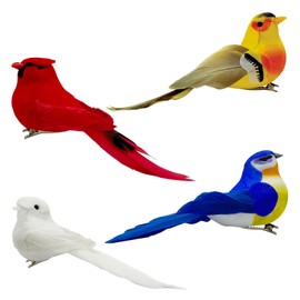 LWINGFLYER 4pcs Artificial Birds Realistic Clip On Bird Ornaments for Crafts Christmas Tree Decorations Courtyard Arts Crafts and Floral Arrangements