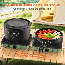 Propane 2-Burner Foldable Camping Stove with Carry Bag, Portable Propane Camp Stoves with Adjustable Burners & Piezo Ignition for Outdoor Cooking, Tailgating, Backyard Gathering(Griddle Not Included)