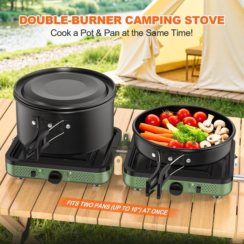 Propane 2-Burner Foldable Camping Stove with Carry Bag, Portable Propane