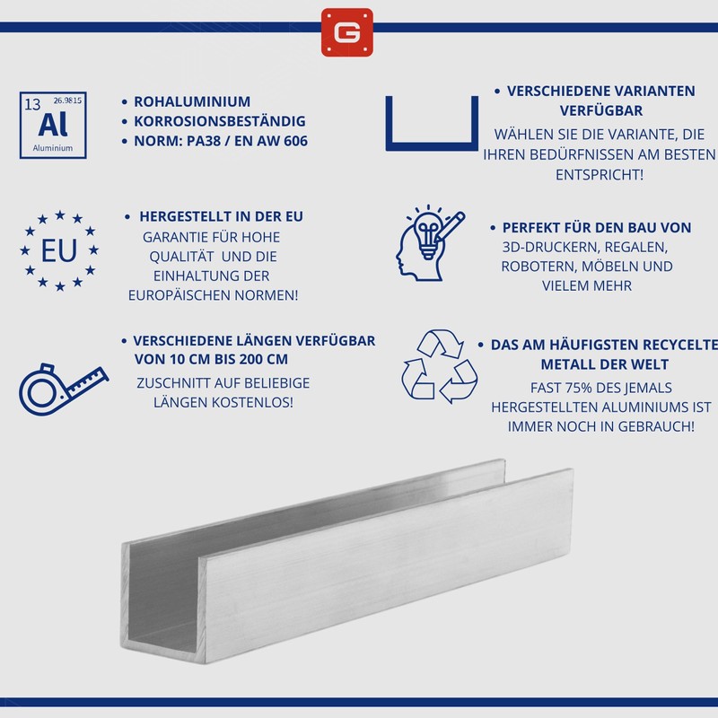 GAL-INDUSTRIAL Aluminium U Profile 20 x 20 x 20 x
