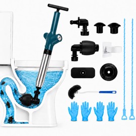 IIRUNT High Pressure Air Toilet Plunger with Visual Pressure Gauge, 304 Stainless Steel Drain Clog Remover Kit with Splash Guard - Heavy Duty Plumbing Tool for Bathroom and Floor Drain