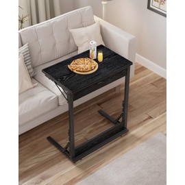 Tatub Folding TV Tray Table, 24" Wide C-Shaped End Table for Couches, Small Sofa-Side Laptop Desk with Metal Frame for Living Room, Bedroom,Black