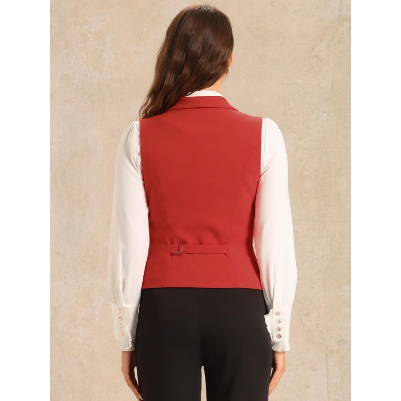 Allegra K Women's Sleeveless Suit Vest, Elegant, Double Breasted, red