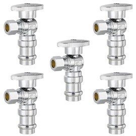 5-Pack HeSun Angle Stop Valve, 1/2" Press x 3/8" OD Compression Angle Stop, 1/4 Turn PEX Shut Off Valve for Bathroom(VALVE393-5)