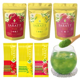 Kyoto Ujitawara Tea House 27493 Powdered Sencha Tea Tea, Smooth, 3 Flavors, 18 Bags (6 Sticks x 3 Types), Peach, Lemon, Apple