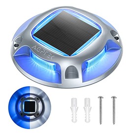 Solar Driveway Lights AGPTEK Solar Deck Lights 1 Pack, 2 Color Modes Dock Lights Marine Outdoor Waterproof LED Solar Driveway Marker Lights for Sidewalk, Pathway, Yard, Step (Blue Light/Cool White)