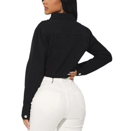 GarRela Women's Cropped Denim Jean Jacket Button Down Frayed Washed Long Sleeve Casual Jacket Coats