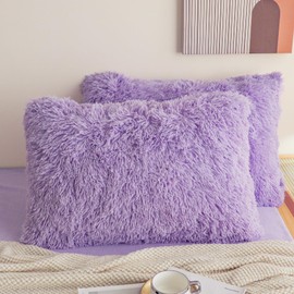 HAIHUA Faux Fur Fluffy Pillow Case, Soft Decorative Fuzzy Pillow Covers for Home Bedroom Living Room, Zipper Closure, Set of 2 (Standard 20"x 26", Lavender)