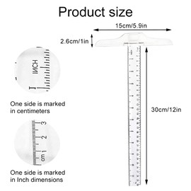 T Ruler Double Sided Plastic T-Square Metric Ruler, Transparent T Ruler for Drawing and General Layout Work School Office Home Sketching Measuring Tool 30cm