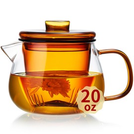 Glass Tea Pot with Infuser and Lid, Thickened Heat Borosilicate Glass Tea Kettle for Stovetop Safe, 20 fl oz