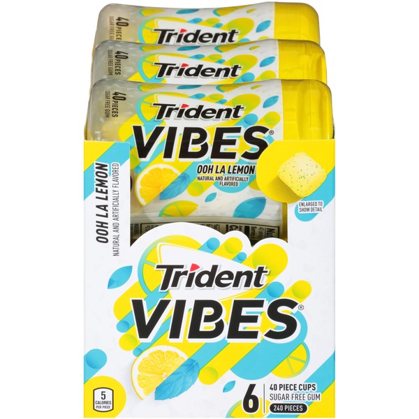 Trident Vibes Sugar Free Gum, Ooh La Lemon Flavor, 6 Go-Cup (240 Pieces Total)