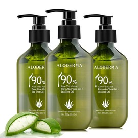 Aloderma Organic Aloe Vera Gel for Skin + Tea Tree Oil, Made within 12 Hours of Harvest, Soothing Pure Aloe Vera Gel for Face, Works Great for Scalp, Acne & Aftershave, All Natural Aloe Gel - 10.6 Oz