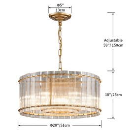 Saint Mossi Moder Glass Chandelier Light Fixture, Doule Layer Drum Pendant Modern Chandelier Lighting with 7-Light, Gold Finish