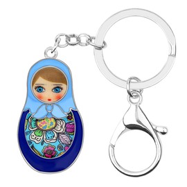 DOWAY Enamel Cute Matrushka Figures Dolls Keyring Babushka Wooden Doll Key Ring for Women Children Girls Bag Belt Decor (Red)