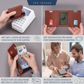 Von Hessen Slim Wallet with RFID Protection – Card Case for Men and Women – Mini Leather Wallet – Small Wallet – Wallet, Cognac-brown