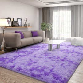 FlyDOIT FlyDOIT Purple Tie-Dyed Large Rugs for Living Room, 4x6 Feet Shaggy Rug Fluffy Throw Carpets, Ultra Soft Plush Modern Indoor Fuzzy Rugs for Bedroom Girls Kids Nursery Room Dorm Home Decor