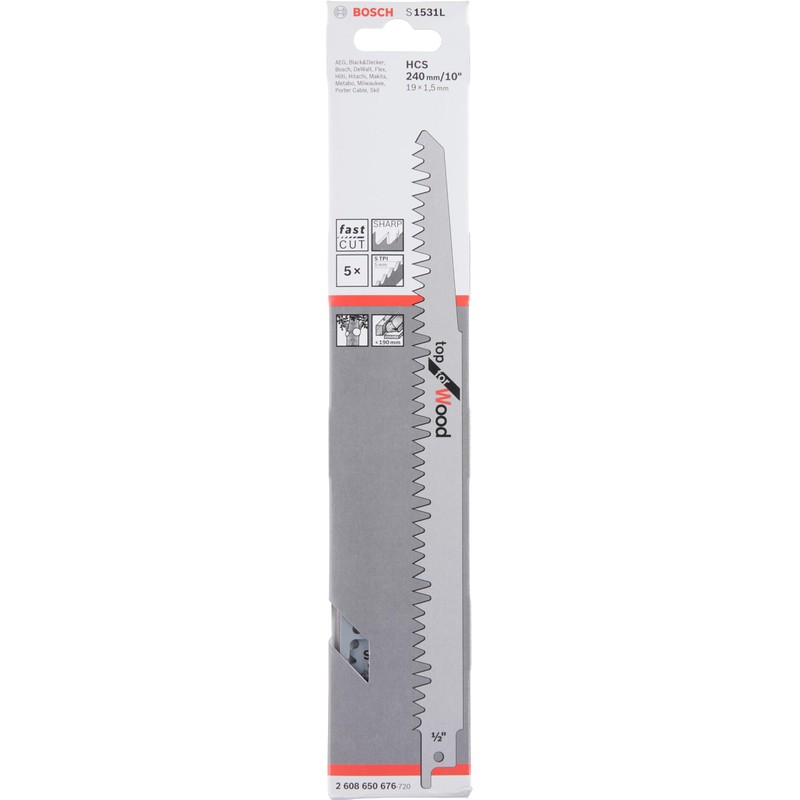 Bosch Professional 2608650613 S1531L Saber Saw Blade Topwood, 45cm x