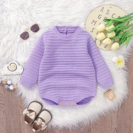 Ursobutegl Newborn Baby Girl Boy Knitted Romper Sweater Long Sleeve Knit Oversized Bodysuits Sweatshirt Fall Winter Clothes (Purple, 9-12 Months)