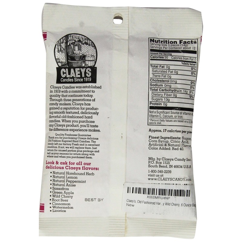 Claey's, Old Fashioned Hard Candy Wild Cherry, 6 Ounce Bag