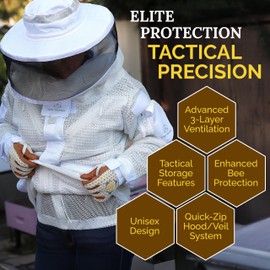 Apis Tactical - Pro Beekeeping Jacket - Ventilated Bee Jacket - Bee Protective Gear - Beekeeping Supplies- White, M