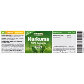 Turmeric, Root Extract (95% Pure Curcumin), 340 mg, Extra High Dose, 120 Capsules - No Artificial Additives, No Genetic Engineering. Vegi Capsules. Vegan