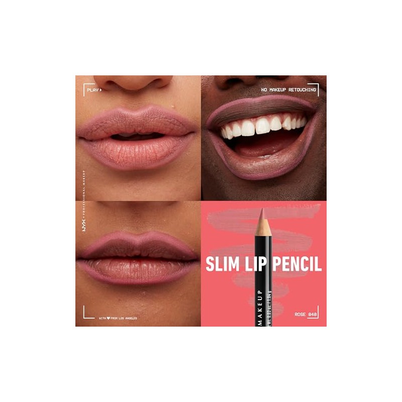 NYX PROFESSIONAL MAKEUP Slim Lip Pencil, Rose, 0.03 Ounce