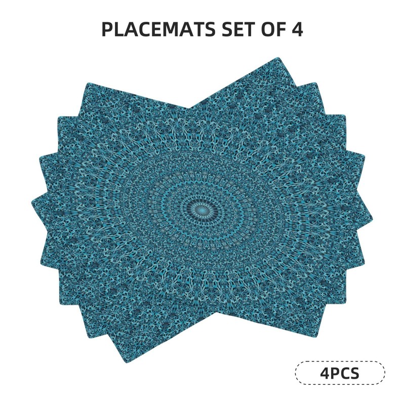 XALOGEER Mandala Placemats Set of 4 Turquoise Teal Blue Boho