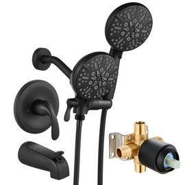 gotonovo Tub Shower Faucet Set,2 in 1 Dual Shower Head and Handle Set with Tub Spout Wall Mount Bathroom Shower Trim Kit with 3-way Water Diverter Valve Included Various Modes Matte Black