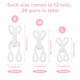 36 Pairs Sewing Hooks and Eyes Closure, 2.2/2.8/3.5cm White Metal Bra Hooks and Eyes for Sewing Clothing Bra Hook Replacement Craft Skirts