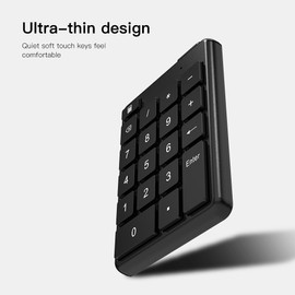 Wireless Numeric Keypad BT5.1 Number Pad 19 Keys Ultra-thin Design Portable Mini Numpad Ergonomic design Mute Numeric Pad for Laptop Desktop, PC, Notebook Black