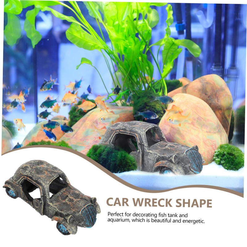 SUPVOX Aquarium Car Wreck Decoration Creative Resin Fish Tank Ornament