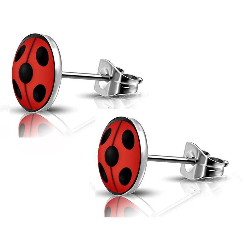 SIISPRI 316L Surgical Stainless Steel Ladybug Earring Round Circle Button