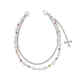 Fashion Layered Pants Wallet Chains - Exquisite Gold Silver Rhinestone Flower Pearl Jean Pocket Chain for Women Men Cute Bag Purse Charms Jewelry (link silver)