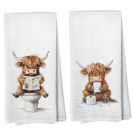 Liosei Highland Cow Bathroom Hand Towels - Highland Cow Gifts for Women Dish Towels Decorations, Rustic Farmhouse Cows Towel for Kitchen Bathroom Decor, 16 x 24Inch Set of 2