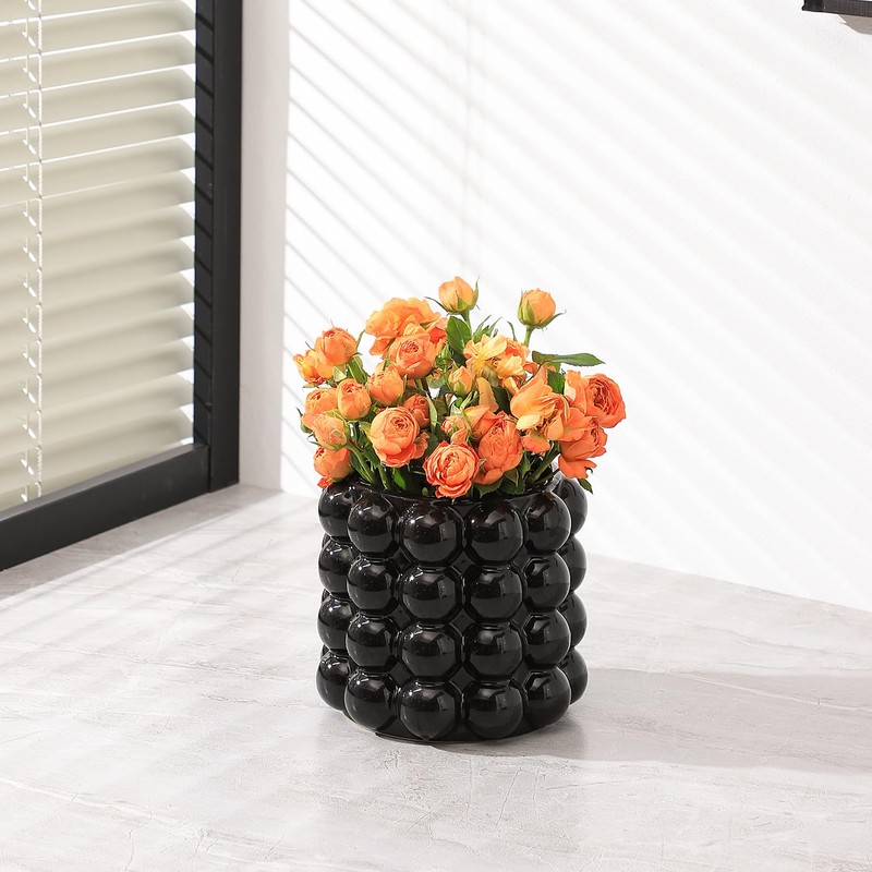 YANWE1 Bubble Vase, Black Ceramic Vase, Modern Vase, Boho Vase,