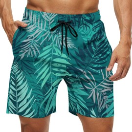 Heucapc Men's Swim Trunks Quick Dry Swimming Trunks Upside Down Pineapple Beach Shorts with Mesh Lining and Pockets, Hawaii, Large