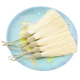 20pcs 15.5cm/6 Inches Silky Floss Bookmark Tassels with 2-Inch Cord Loop and Small Chinese Knot for Jewelry Making, Souvenir, Bookmarks, DIY Craft Accessory (Beige)