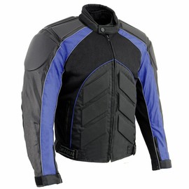 NexGen SH2153 Men's Black and Blue CE Armored Motorcycle Textile and Leather Combo Jacket - Small
