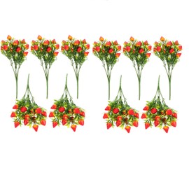 DOITOOL 10Pcs Artificial Strawberry Branch Fake Stem Simulated Strawberry Plant Decor Flower Bouquet Faux Strawberries Arrangement for Home Indoor Table Decor Realistic Fake Fruit Stems