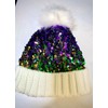 Mardi Gras Sequin Pom Pom Beanie Hat Parade wear Carnival